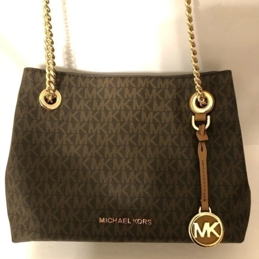 MICHAEL KORS JET SET CHAIN MESSENGER CANVAS LEATHER GOLD HARDWARE MEDIUM rare